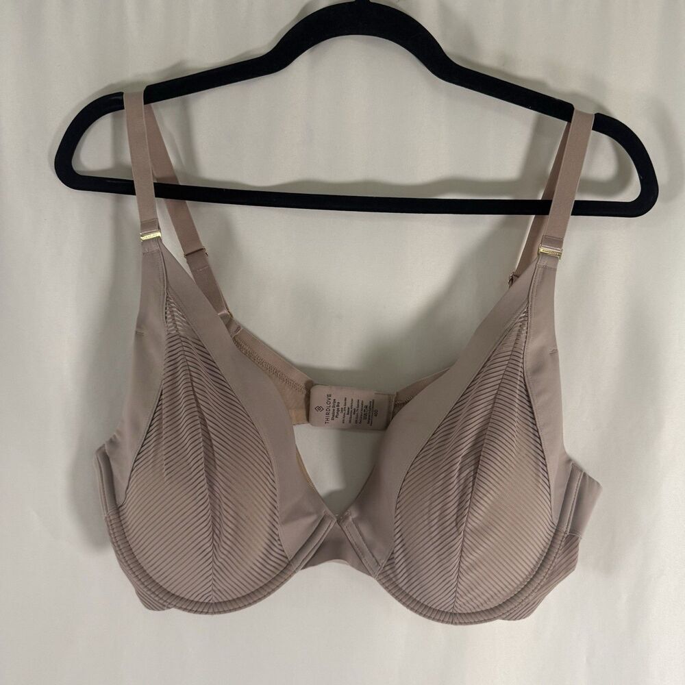 Third Love Shadow Stripe Plunge Bra Women's 40D Nude Padded Underwired